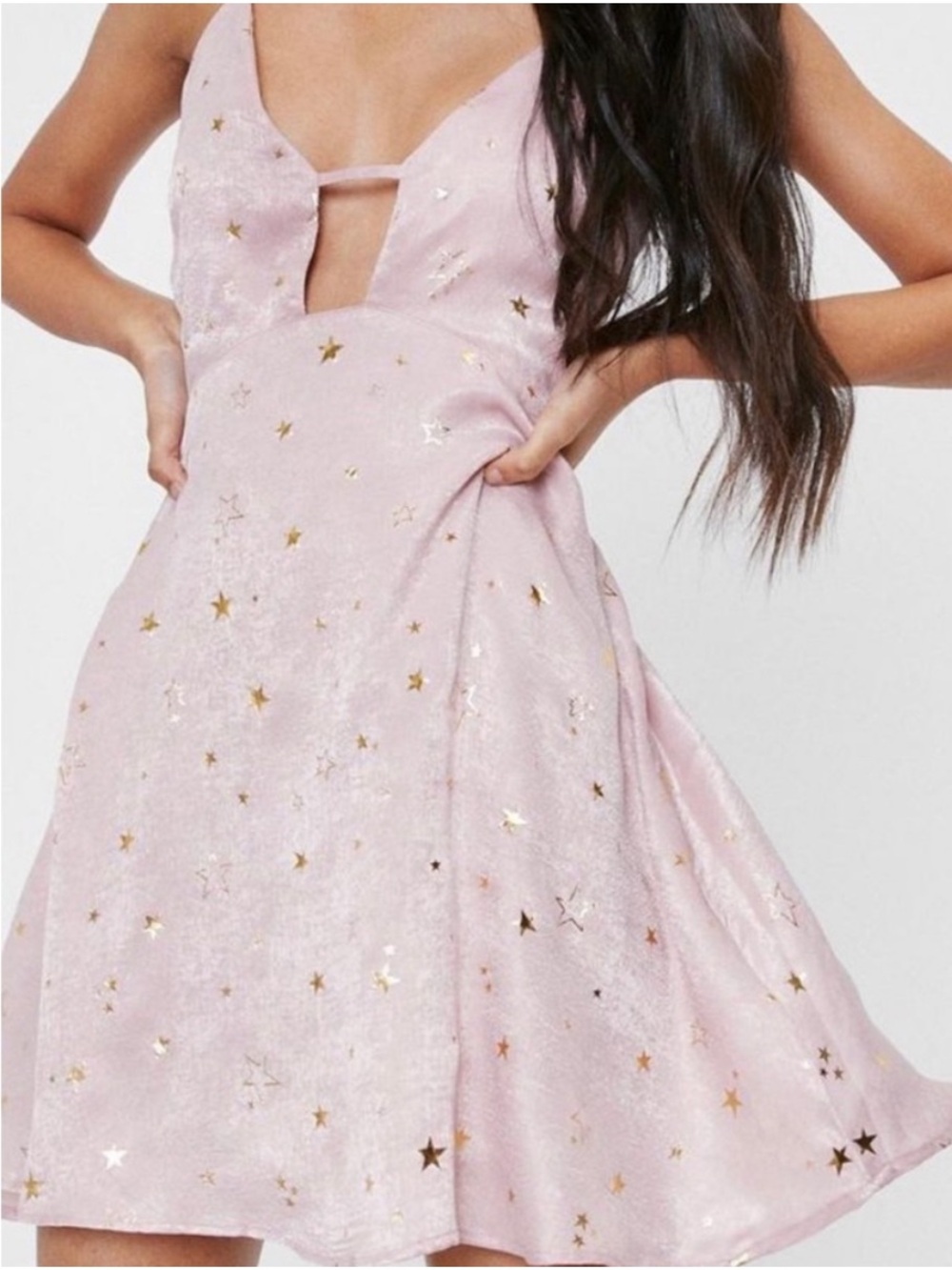 Nasty Gal Pink Slip Mini Dress with Gold Star Print